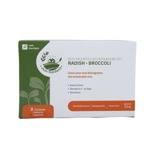 Broccoli and radish microgreen growing kit box and contents